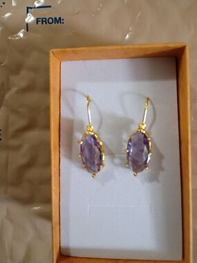 Gold-Plated Amethyst Drop Earrings - Elegant Purple Women's Jewelry